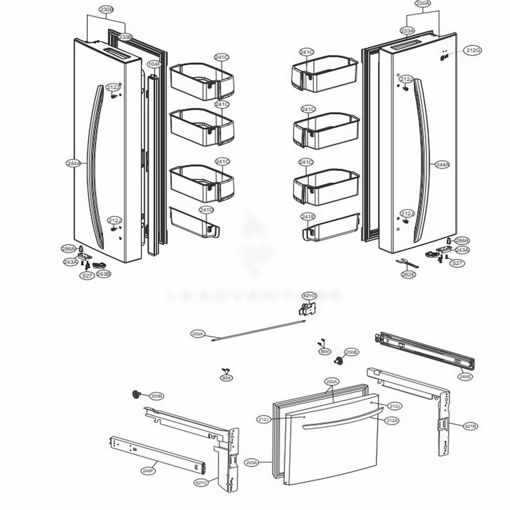 LG Part# ADD73956132 Freezer Door - Stainless (OEM)