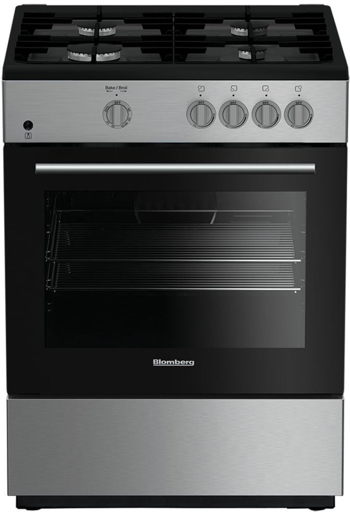 Blomberg 7737487905 24 Inch Freestanding Gas Range with 4 Sealed Burners, 2.51 cu. ft. Capacity, Cast Iron Grates - Bgr24102Ss