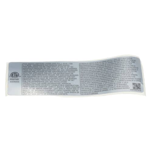 Samsung Part# DG68-00377A Standard Label - Genuine OEM