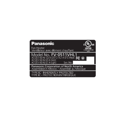 Panasonic Part# FFV51VHL1050 Name Plate - Genuine OEM