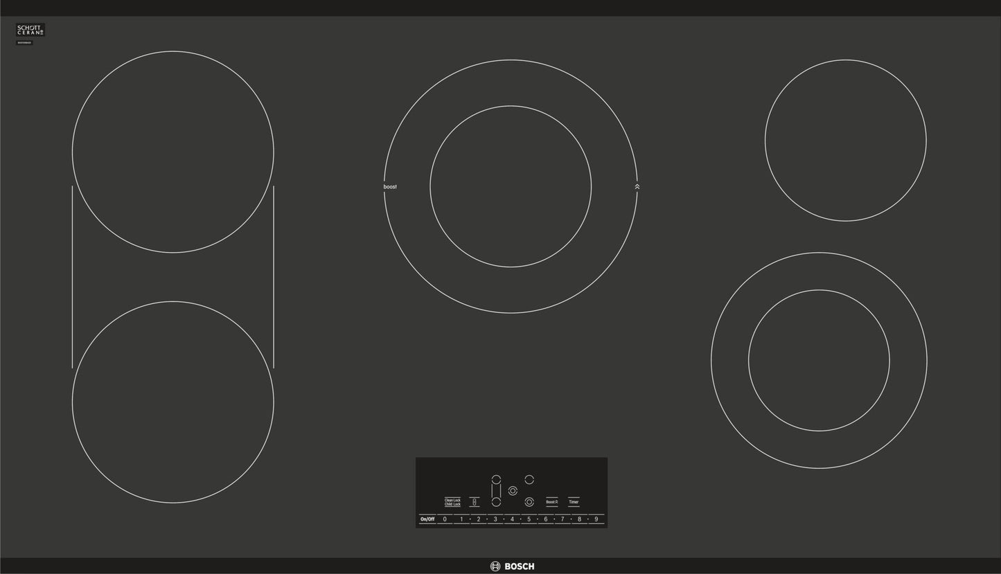 Bosch NET8668UC/01 800 Series Electric Cooktop 36'' Black, Surface Mount Without Frame