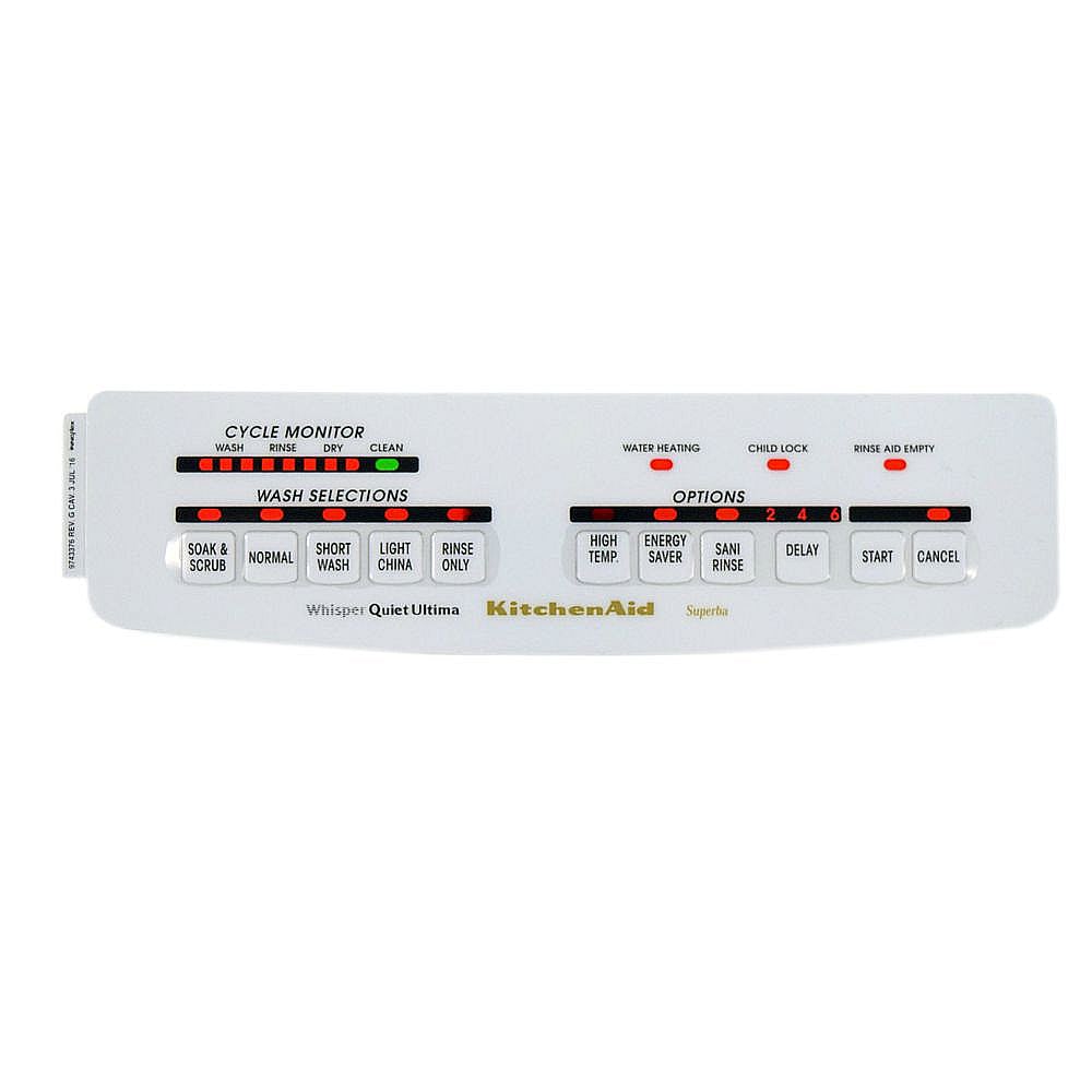 Whirlpool Part# WP9743376 Control Panel Overlay - White (OEM)