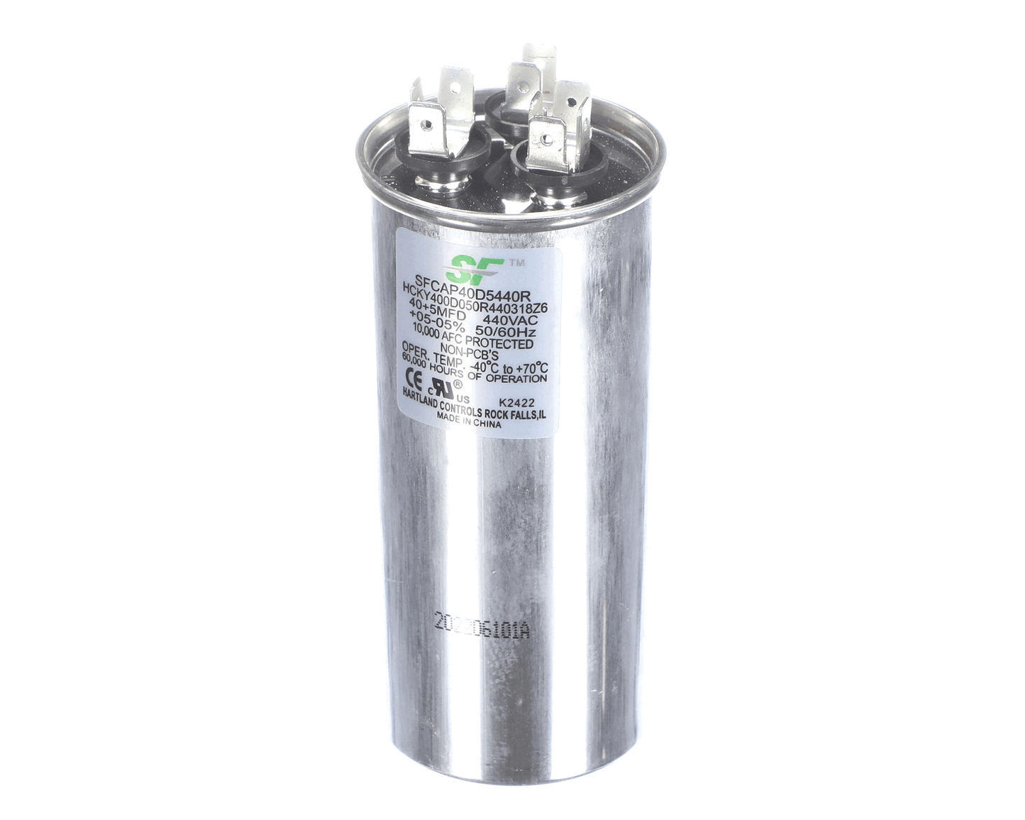Trane Capacitor; 40+5Mfd 370/440V Round Run Capacitor - SFCAP40D5440R