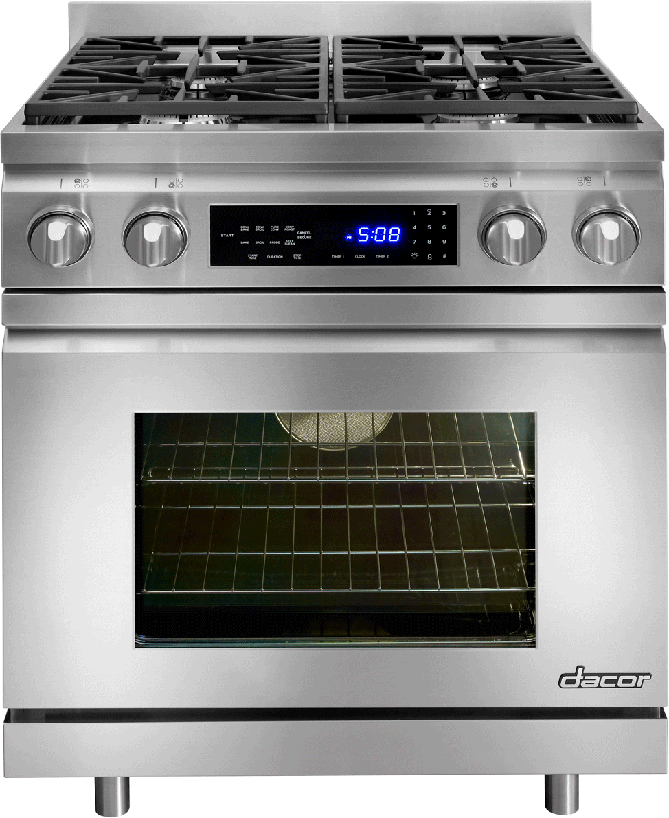 Dacor DR30DI/NG 30 Inch Pro-Style Slide-in Dual-Fuel Range with 4 Sealed/Simmer Burners