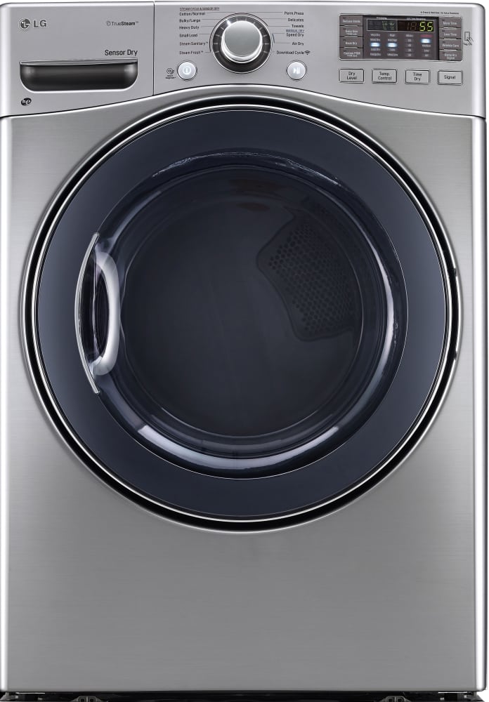 LG DLEX3570V 27 Inch Electric Dryer with TrueSteamâ„¢, FlowSenseâ„¢, SmartDiagnosisâ„¢, LoDecibelâ„¢ Quiet Operation, Speed Dry Cycle, Wrinkle Care, Sensor Dry, 7.4 cu. ft. Capacity, 10 Drying Programs and Towel Dry Program: Graphite Steel