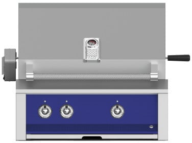 Hestan EABR30NGBU 30 Inch Built-In Grill with Ceramic Infrared Rotisserie, Tubular Burners, Two Halogen Lighting, Warming Rack, Marquise„ Accents, LED Lit Controls, Stainless Steel Drip Tray, and Zamak Die-Cast Knobs - Blue