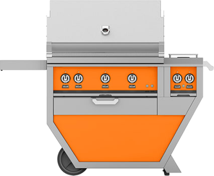 Hestan GSBR36CX2NGOR 55 Inch Freestanding Grill with 653 sq. in. Grilling Area, 2 Trellis Burners, 1 Sear Burner, Double Side Burners, Rotisserie - Orange