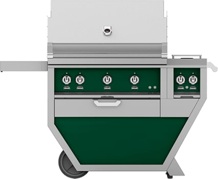 Hestan GSBR36CX2LPGR 55 Inch Freestanding Grill with 653 sq. in. Grilling Area, 2 Trellis Burners, 1 Sear Burner, Double Side Burners, Rotisserie - Green