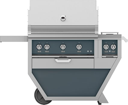 Hestan GSBR36CX2NGGG 55 Inch Freestanding Grill with 653 sq. in. Grilling Area, 2 Trellis Burners, 1 Sear Burner, Double Side Burners, Rotisserie - Dark Gray