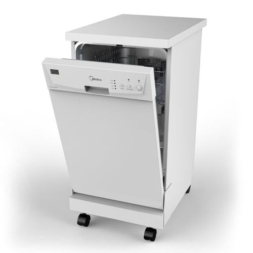 Midea M18DP9239WW3A 18-Inch Portable Dishwasher with Wood Worktop, White