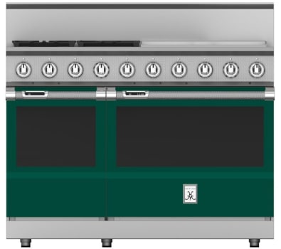 Hestan KRD484GDNGGR 48 inch Duel Fuel 4 Burner Range with 24 Inch Griddle -NG - Green