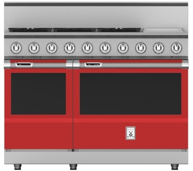 Hestan KRD485GDNGRD 48 Inch Dual Fuel 5 Burner Range with 12 Inch Griddle -NG - Red