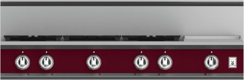 Hestan KRT485GDLPBG 48 Inch Gas Rangetop with 5 Brass Sealed Burners, 12 Inch Infrared Griddle- Burgundy