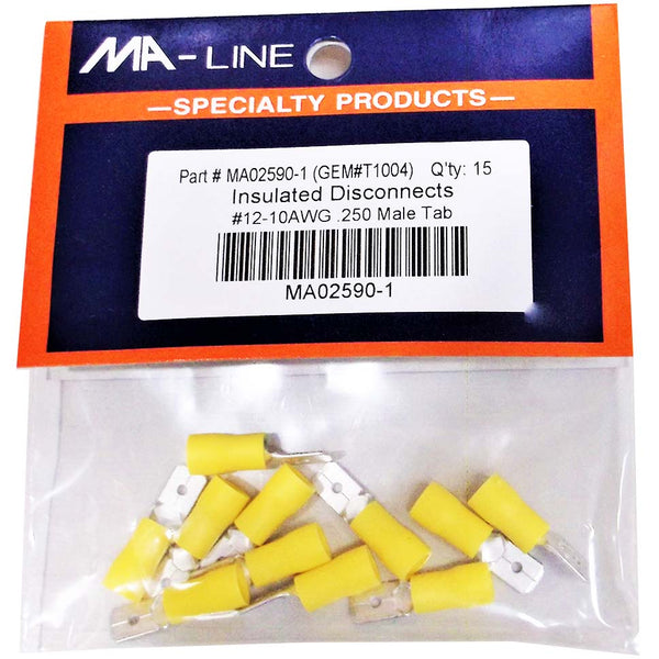 Ma-Line Insulated Quick Disconnect Terminals (12-10 AWG, 15-Pack) - MA02590-1