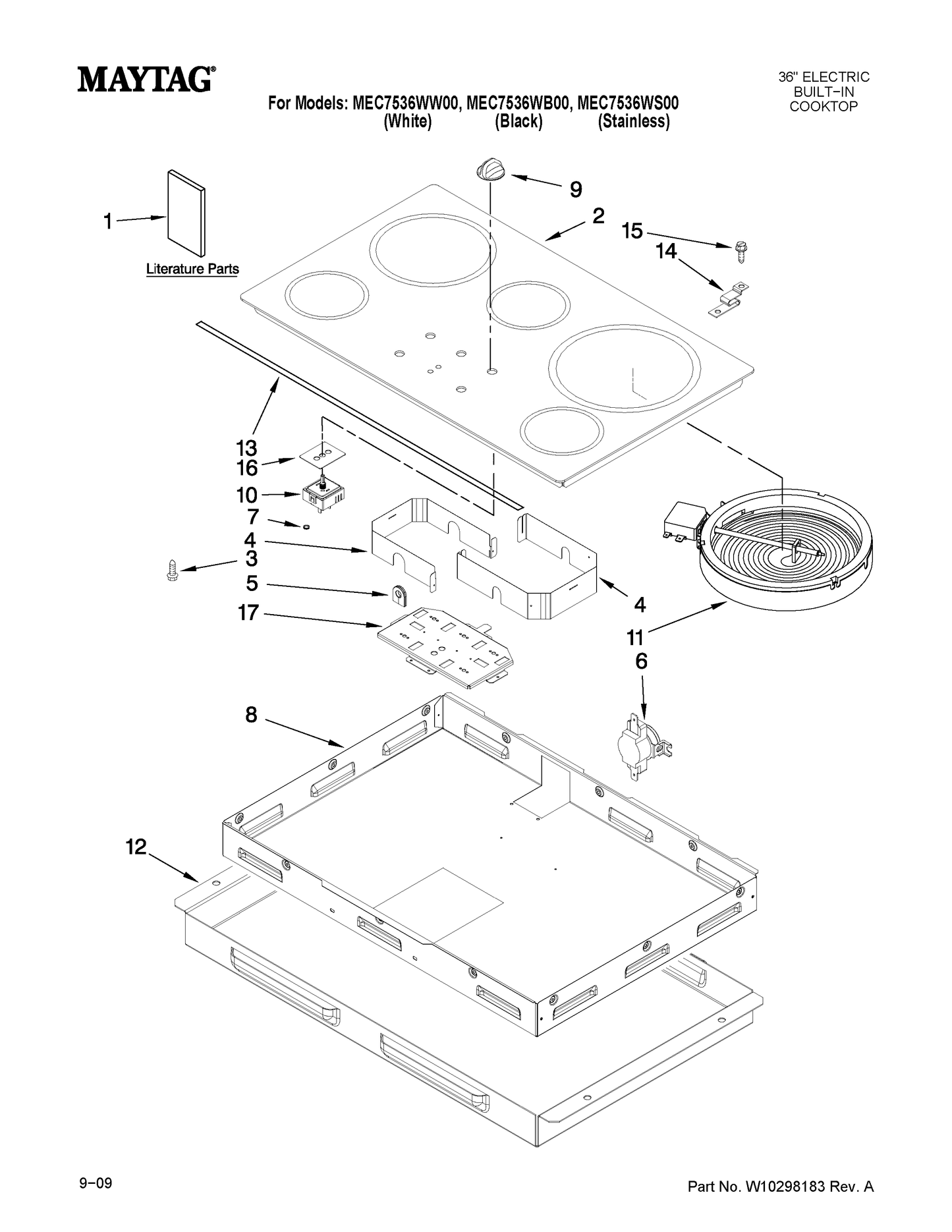 Whirlpool Element Control Switch (Upper Right) WPW10244639