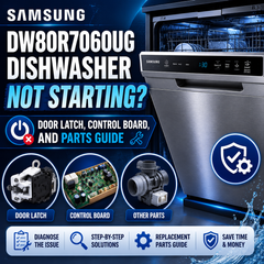 Samsung DW80R7060UG Dishwasher Not Starting: Door Latch, Control Board, and Parts Guide