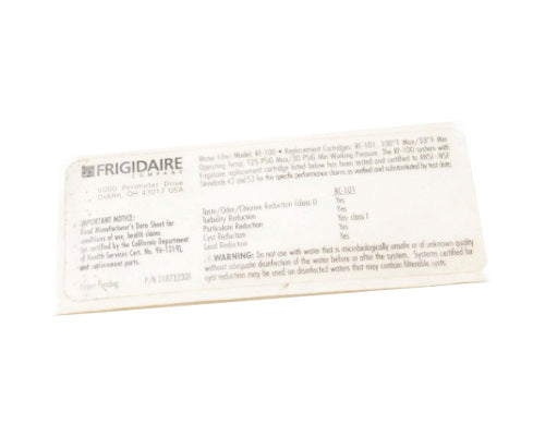 Electrolux Label-Water Filter - 218732301