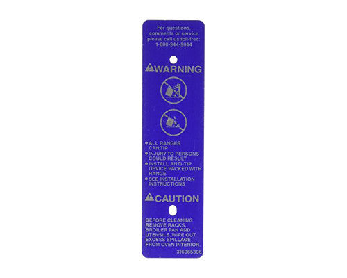 Electrolux Plate,Warning/Caution - 316065306