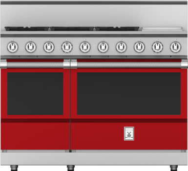 Hestan KRG485GDNGRD 48 Inch Freestanding Gas Range with 5 Sealed Burners, Double Ovens - Red