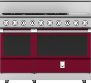 Hestan KRG485GDLPBG 48 Inch Freestanding Gas Range with 5 Sealed Burners, Double Ovens - Burgundy