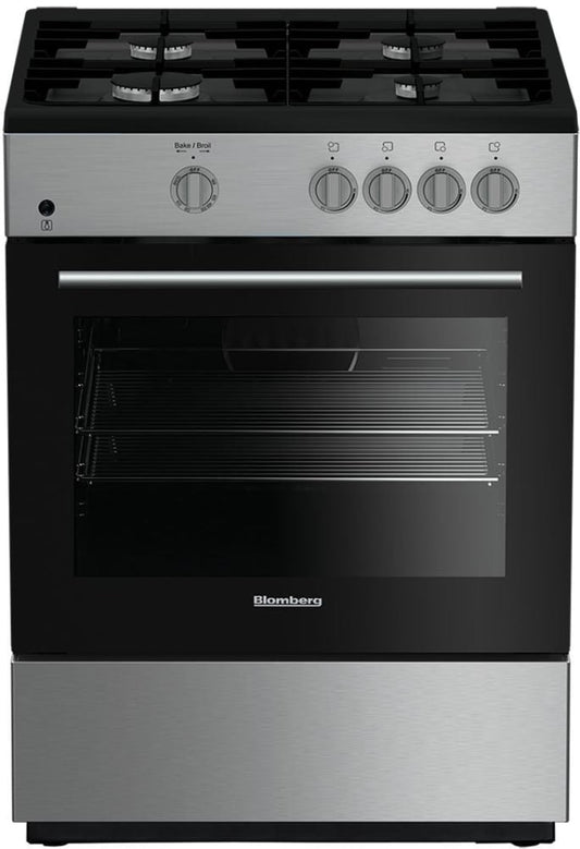 Blomberg 7737487905 24 Inch Freestanding Gas Range with 4 Sealed Burners, 2.51 cu. ft. Capacity, Cast Iron Grates - Bgr24102Ss
