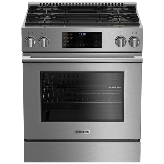 Blomberg 7732187981 30 inch Gas Range Exterior Width, Self Clean, Convection, 4 Burners, 5.7 cu. ft. Capacity, Storage Drawer - Bgr30420Css