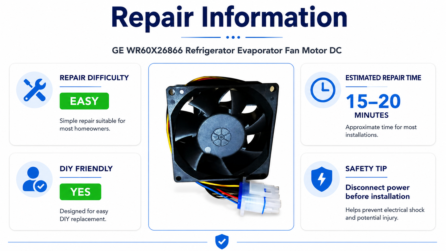 GE WR60X26866 Refrigerator Evaporator Fan Motor DC
