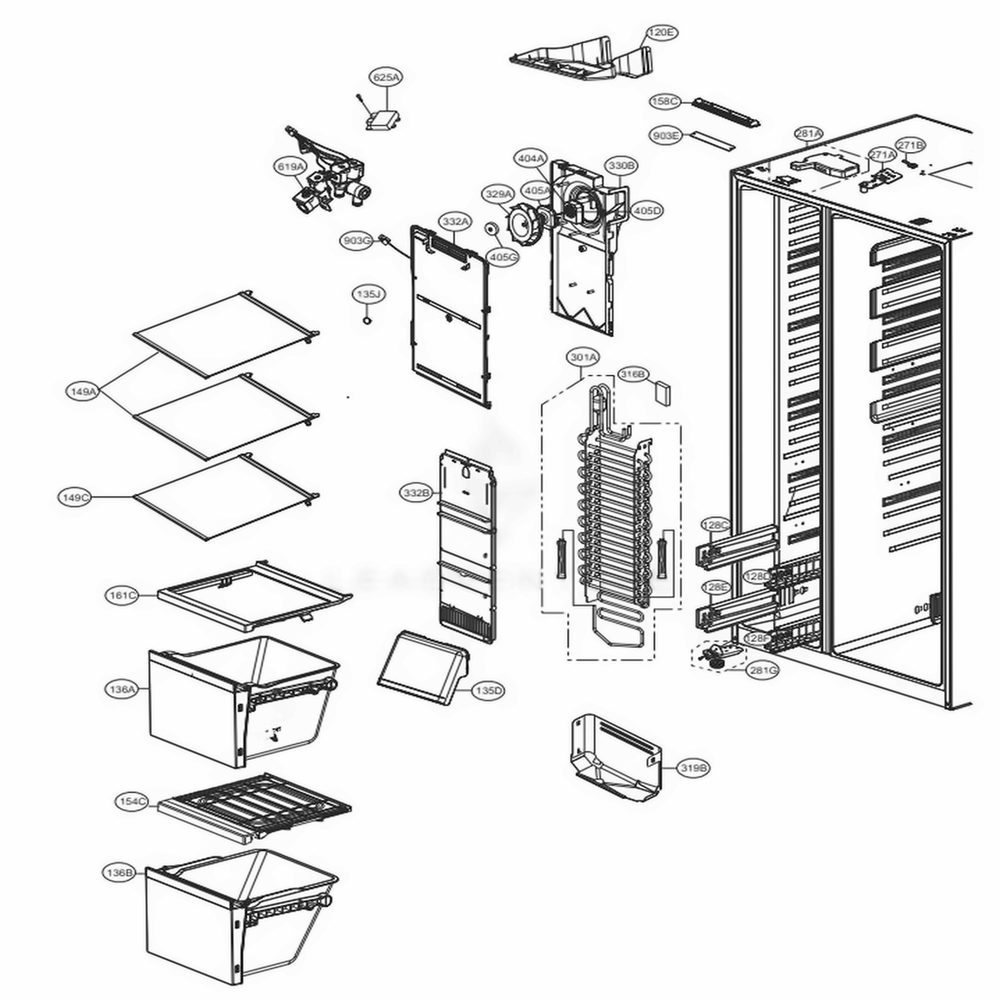 LG Drawer Tray Assembly - AJP73595177