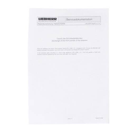 Liebherr Part# 708225700 Operating Instructions - Genuine OEM