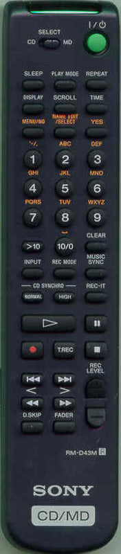 Sony Remote Control (Rm-D43M - 1-476-045-11