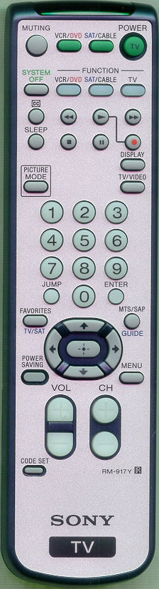 Sony Remote Control (Rm-917Y - 1-478-146-11