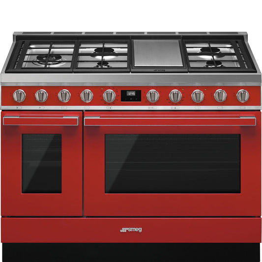 Smeg CPF48UGMR 48 Inch Freestanding Professional Dual Fuel Range with Double Oven