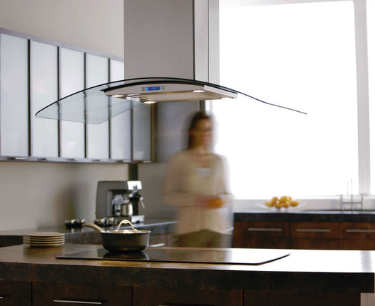 Elica ECN636S2 36 Inch Island Chimney Hood with 600 CFM Internal Blower, 4 Blower Speeds, Halogen Lamps