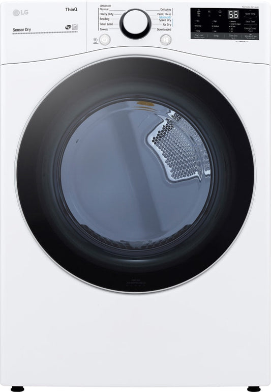 LG DLE3600W 27 Inch Electric Smart Dryer with 7.4 Cu. Ft. Capacity, LoDecibelâ„¢ Quiet Operation, FlowSenseâ„¢ Duct Clogging, SmartDiagnosisâ„¢, ThinQÂ®, WiFi, 10 Dryer Programs, Sensor Dry, Wrinkle Care, Energy Saver, and Energy StarÂ® Rated: White