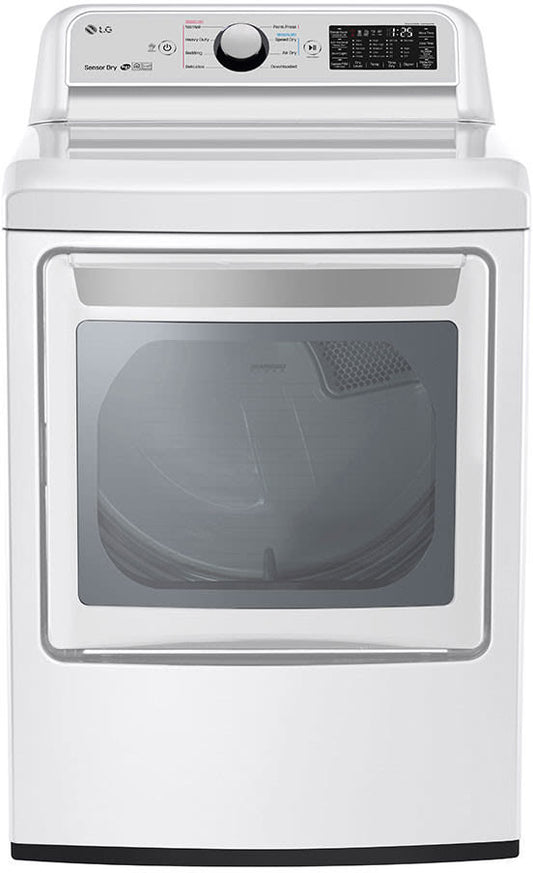 LG DLG7301WE 27 Inch Gas Smart Dryer with 7.3 cu. ft. Capacity, SmartThinQÂ® Technology, EasyLoadâ„¢ Door, FlowSenseâ„¢ Duct Clogging Indicator, 12 Options, Sensor Dry System, Wi-Fi Connectivity, Voice Activation, Wrinkle Care Option and ENERGY STARÂ®