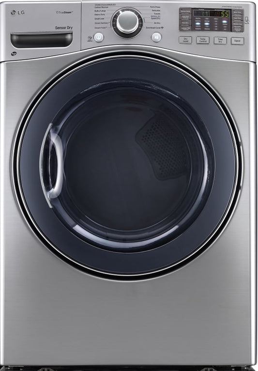 LG DLEX3570V 27 Inch Electric Dryer with TrueSteamâ„¢, FlowSenseâ„¢, SmartDiagnosisâ„¢, LoDecibelâ„¢ Quiet Operation, Speed Dry Cycle, Wrinkle Care, Sensor Dry, 7.4 cu. ft. Capacity, 10 Drying Programs and Towel Dry Program: Graphite Steel