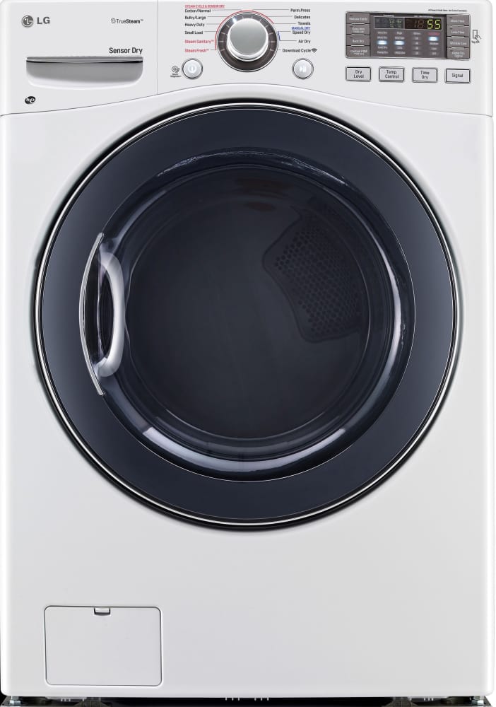LG DLEX3570W 27 Inch Electric Dryer with TrueSteamâ„¢, FlowSenseâ„¢, SmartDiagnosisâ„¢, LoDecibelâ„¢ Quiet Operation, Speed Dry Cycle, Wrinkle Care, Sensor Dry, 7.4 cu. ft. Capacity, 10 Drying Programs and Towel Dry Program: White