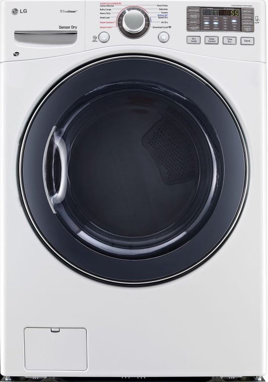 LG DLEX3570W 27 Inch Electric Dryer with TrueSteamâ„¢, FlowSenseâ„¢, SmartDiagnosisâ„¢, LoDecibelâ„¢ Quiet Operation, Speed Dry Cycle, Wrinkle Care, Sensor Dry, 7.4 cu. ft. Capacity, 10 Drying Programs and Towel Dry Program: White