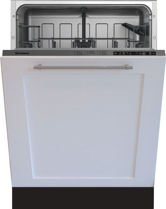Blomberg 7674959571 Fully Integrated Dishwasher with Stainless Steel Interior, Adjustable Upper Rack, Folding Tines, 5 Wash Cycles - DWT56502FBI