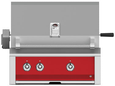 Hestan EABR30LPRD 30 Inch Built-In Grill with Ceramic Infrared Rotisserie, Tubular Burners, Two Halogen Lighting, Warming Rack, Marquise„ Accents, LED Lit Controls, Stainless Steel Drip Tray, and Zamak Die-Cast Knobs - Red