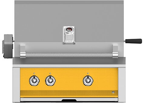 Hestan EABR30NGYW 30 Inch Built-In Grill with Ceramic Infrared Rotisserie, Tubular Burners, Two Halogen Lighting, Warming Rack, Marquise„ Accents, LED Lit Controls, Stainless Steel Drip Tray, and Zamak Die-Cast Knobs - Yellow