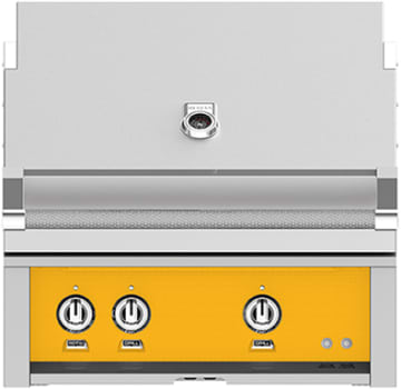 Hestan GSBR30LPYW 30 Inch Built-In Grill with with 525 sq. in. Grilling Area, 2 Sear Burners, 62,000 BTUs, Rotisserie, Horizon Spring Assisted Hood - Yellow