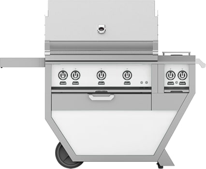 Hestan GSBR36CX2LPWH 55 Inch Freestanding Grill with 653 sq. in. Grilling Area, 2 Trellis Burners, 1 Sear Burner, Double Side Burners, Rotisserie - White