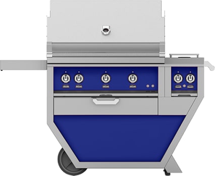 Hestan GSBR36CX2NGBU 55 Inch Freestanding Grill with 653 sq. in. Grilling Area, 2 Trellis Burners, 1 Sear Burner, Double Side Burners, Rotisserie - Blue
