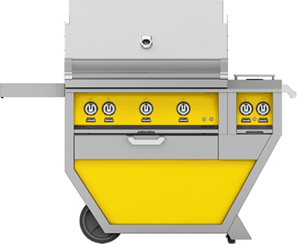 Hestan GSBR36CX2NGYW 55 Inch Freestanding Grill with 653 sq. in. Grilling Area, 2 Trellis Burners, 1 Sear Burner, Double Side Burners, Rotisserie - Yellow