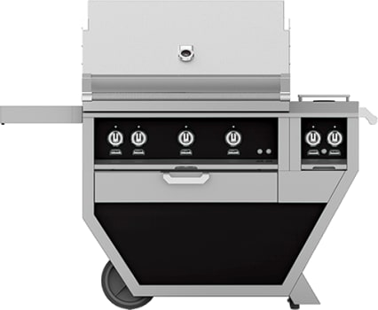 Hestan GSBR36CX2LPBK 55 Inch Freestanding Grill with 653 sq. in. Grilling Area, 2 Trellis Burners, 1 Sear Burner, Double Side Burners, Rotisserie - Black