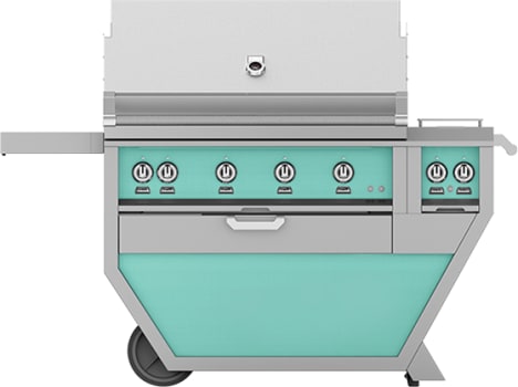 Hestan GSBR42CX2LPTQ 61 Inch Freestanding Grill with 782 sq. in. Grilling Area, 4 Sear Burners, Rotisserie, Double Side Burners, 148,000 BTU, Horizon Spring Assisted Hood - Turquoise
