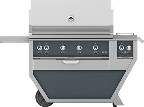 Hestan GSBR42CX2LPGG 61 Inch Freestanding Grill with 782 sq. in. Grilling Area, 4 Sear Burners, Rotisserie, Double Side Burners, 148,000 BTU, Horizon Spring Assisted Hood - Dark Gray