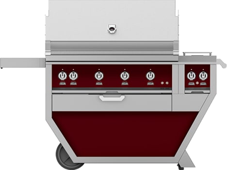 Hestan GMBR42CX2NGBG 61 Inch Freestanding Grill with Double Side Burner, 782 sq. in. Grilling Area, 3 Trellis Burners, 1 Sear Burner, Rotisserie - Burgundy