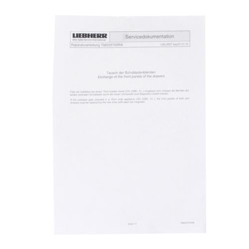 Liebherr Part# 708225700 Operating Instructions - Genuine OEM